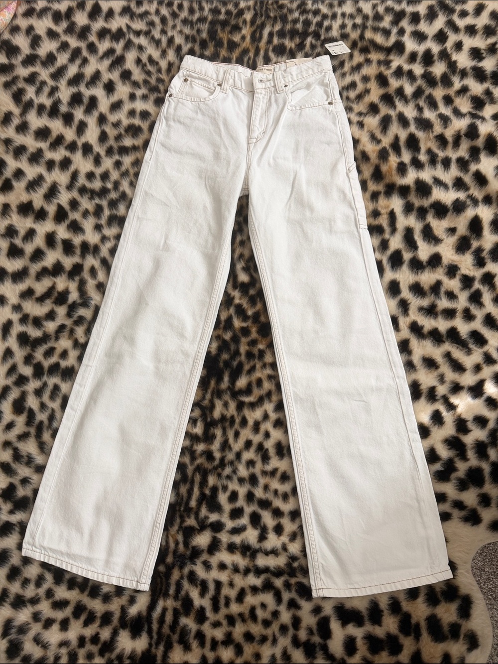 Free People We The Free Tinsley Baggy Jeans White High Rise Straight Leg 24 NWT
